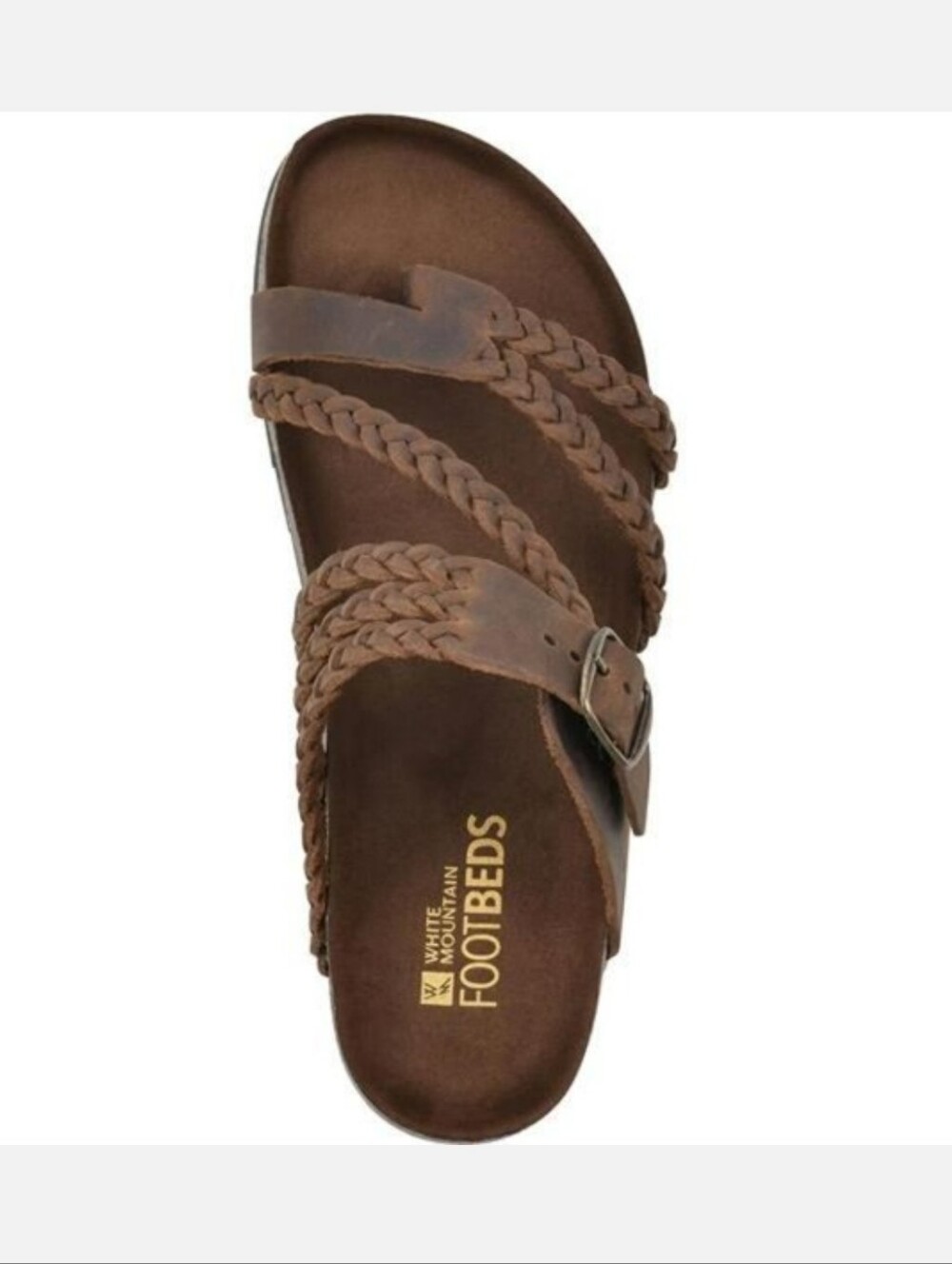 White Mountain Hayleigh Toe Loop Sandal Braided Brown Leather 7M